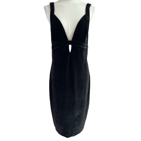 Y2K Express Velvet Midi Slip Dress Size 10 Black Babydoll Stretch Whimsigoth - Picture 1 of 11